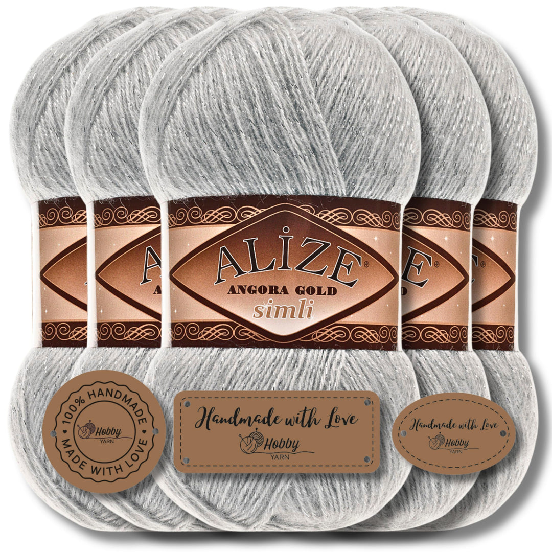 Hobby YARN Alize 5x 100 g Angora Gold Simli Türkische Premium Wolle Mohair aus Schurwolle mit Glitze