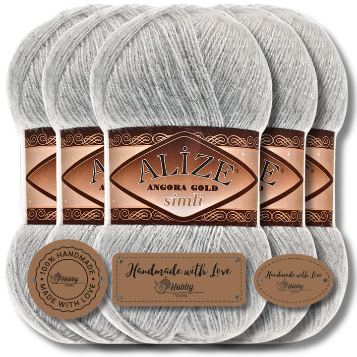Hobby YARN Alize 5x 100 g Angora Gold Simli Türkische Premium Wolle Mohair aus Schurwolle mit Glitze