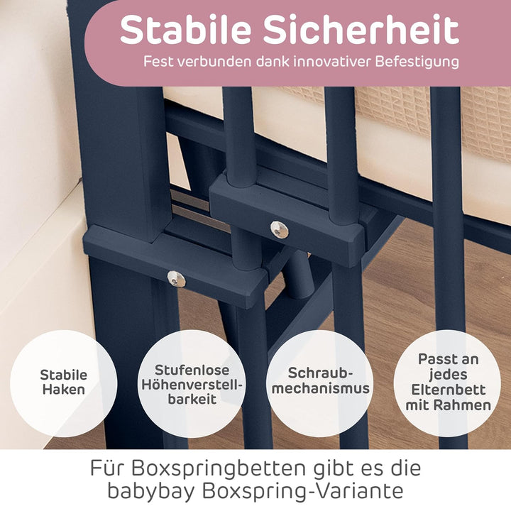 babybay Maxi Comfort Plus Beistellbett & Stubenwagen aus massivem Buchenholz/Zustellbett mit Verschl