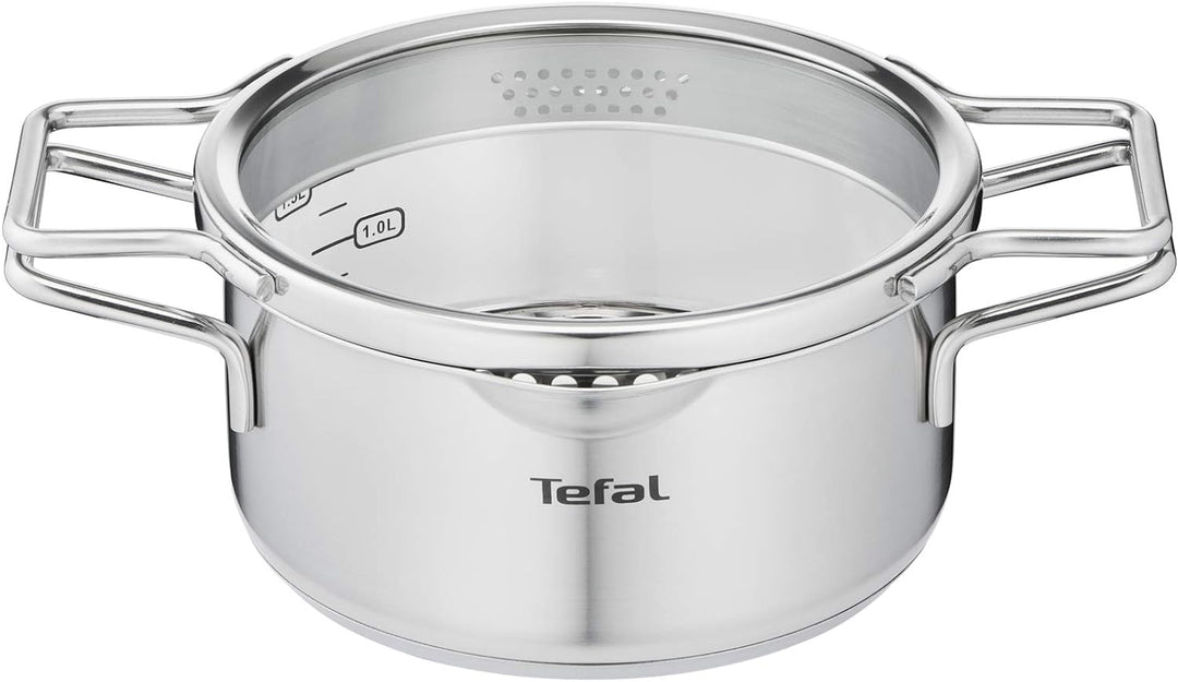 Tefal Nordica H852SA55 Stahl-Topfset mit Deckel 10-teilig, Topf: 18/20/24 cm, Kochtopf hoch 22cm, Ro