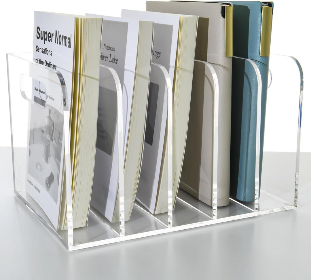 Acryl Stehsammler B5, Zeitschriftenhalter aus Acryl, Aktenmagazinhalter mit 5 Fächer, Schreibtisch-O