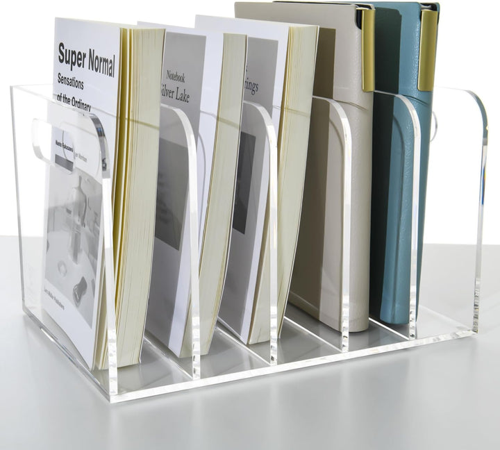Acryl Stehsammler B5, Zeitschriftenhalter aus Acryl, Aktenmagazinhalter mit 5 Fächer, Schreibtisch-O