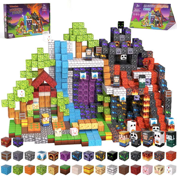 Vdealen 300 PCS Magnetische Bausteine, Stapelung Magnetwürfel Spielzeug für Kinder, STEM Montessori