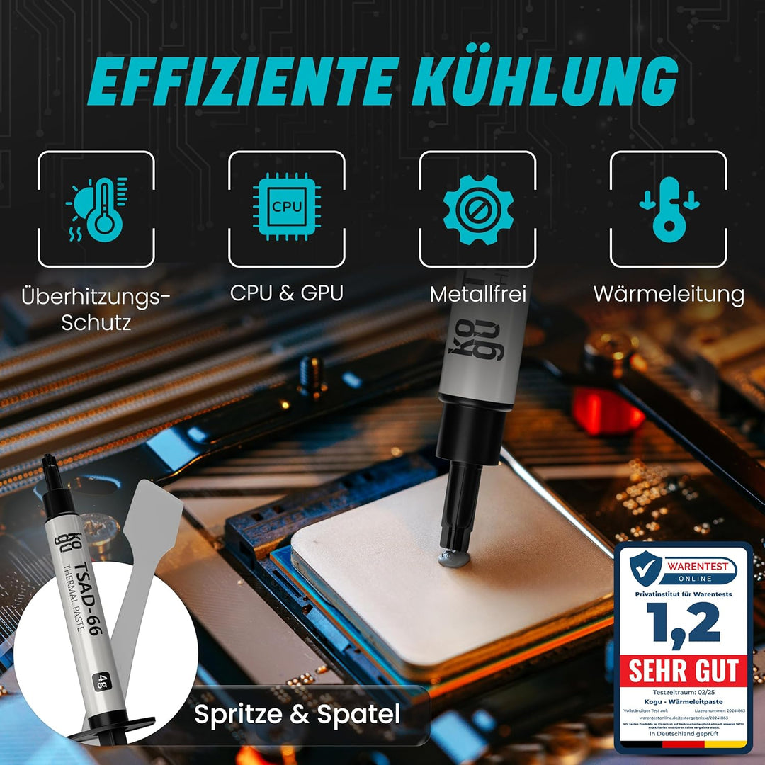 kogu® Gamer Performance Wärmeleitpaste mit Spachtel für alle Prozessoren und Spielekonsolen (CPU, GP