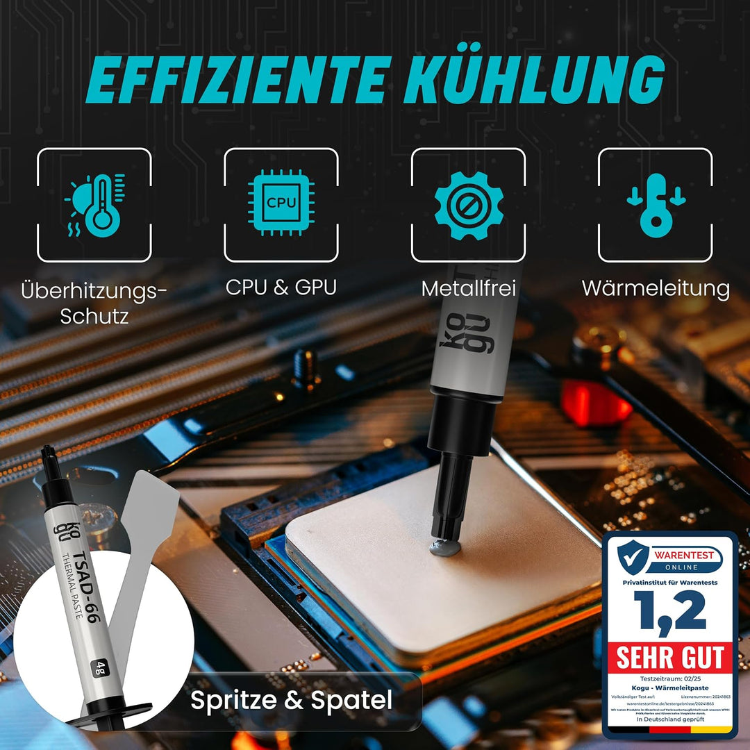 kogu® 4g Gamer Performance Wärmeleitpaste mit Spachtel für alle Prozessoren und Spielekonsolen (CPU,