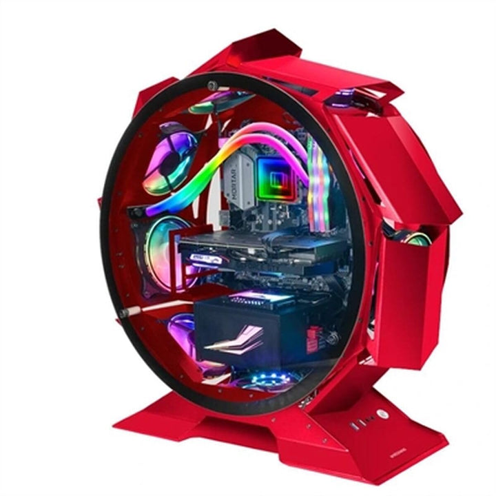 Mars Gaming MCORB Rot, Micro-ATX XL Gaming PC-Gehäuse, Custom Rundes Design, Gehärtetes Doppelglas M