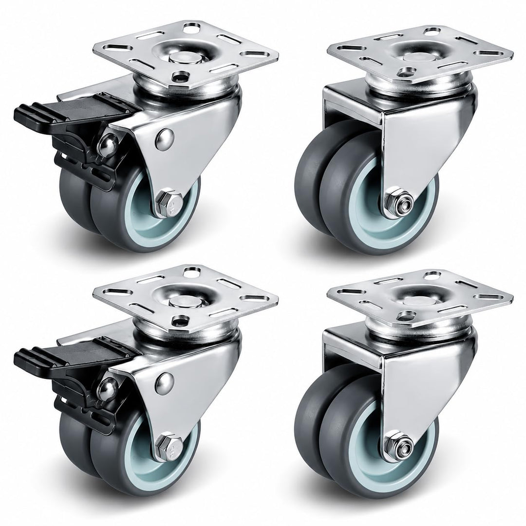 4 Stück Doppelrollen Lenkrollen mit Bremse 50mm Transportrollen Möbelrollen mit bremse bis 400kg Str