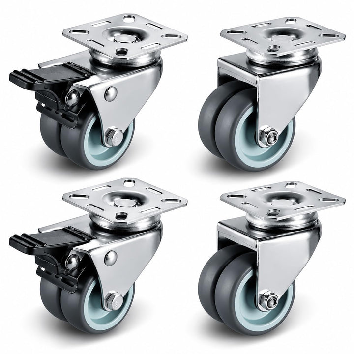 4 Stück Doppelrollen Lenkrollen mit Bremse 50mm Transportrollen Möbelrollen mit bremse bis 400kg Str