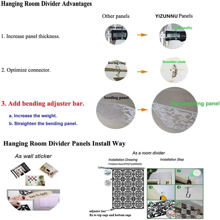 Yizunnu 24 Stück hängende Raumteiler, Sicherheits-PVC-Raumteiler, faltbar, 40 x 40 x 0,08 cm (schwar