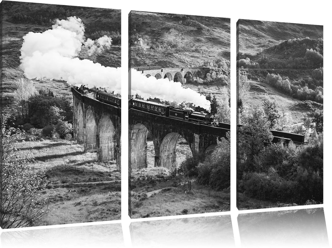 Pixxprint Dampflokomotive als Leinwandbild/Grösse: 3 Teilig (120x80 cm) cm/Wandbild/Kunstdruck/ferti