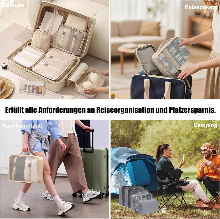 Packing Cubes 8er Set Koffer Organizer Packwürfel Set wasserdicht Beige, Beige