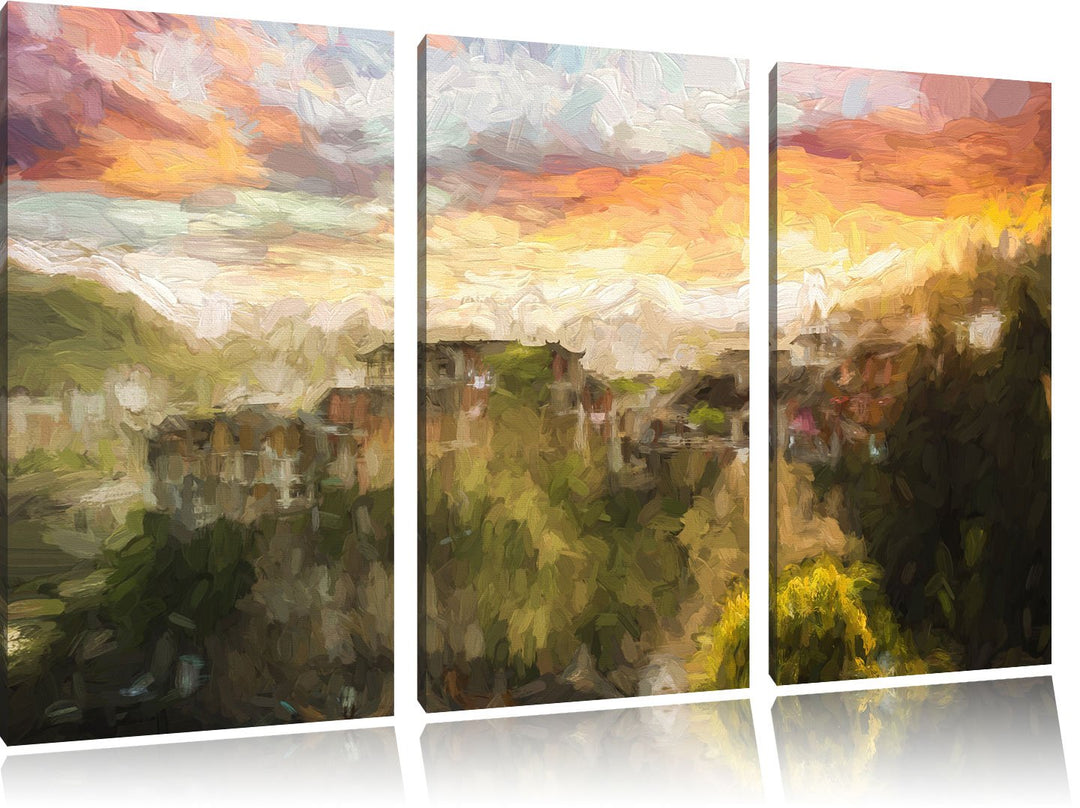 Pixxprint Gigantisches Dorf in China als Leinwandbild/Grösse: 3 Teilig (120x80 cm) cm/Wandbild/Kunst