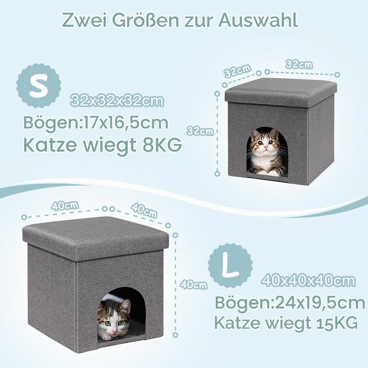 PINPLUS Katzenhöhle mit Kissen, Faltbares Katzenhaus – Stabiler Würfel mit Abnehmbarem Deckel, Gemüt