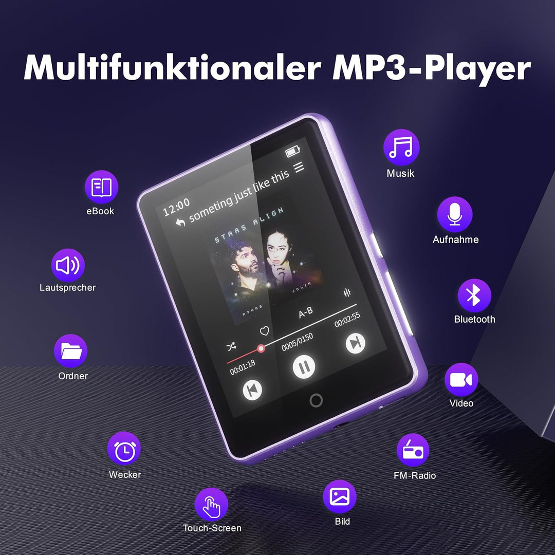 32GB MP3 Player mit Bluetooth 5.3, tragbarer MP3-Player mit Lautsprecher | für Kinder HiFi-Klangqual