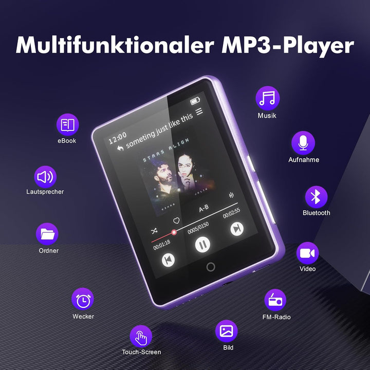 32GB MP3 Player mit Bluetooth 5.3, tragbarer MP3-Player mit Lautsprecher | für Kinder HiFi-Klangqual