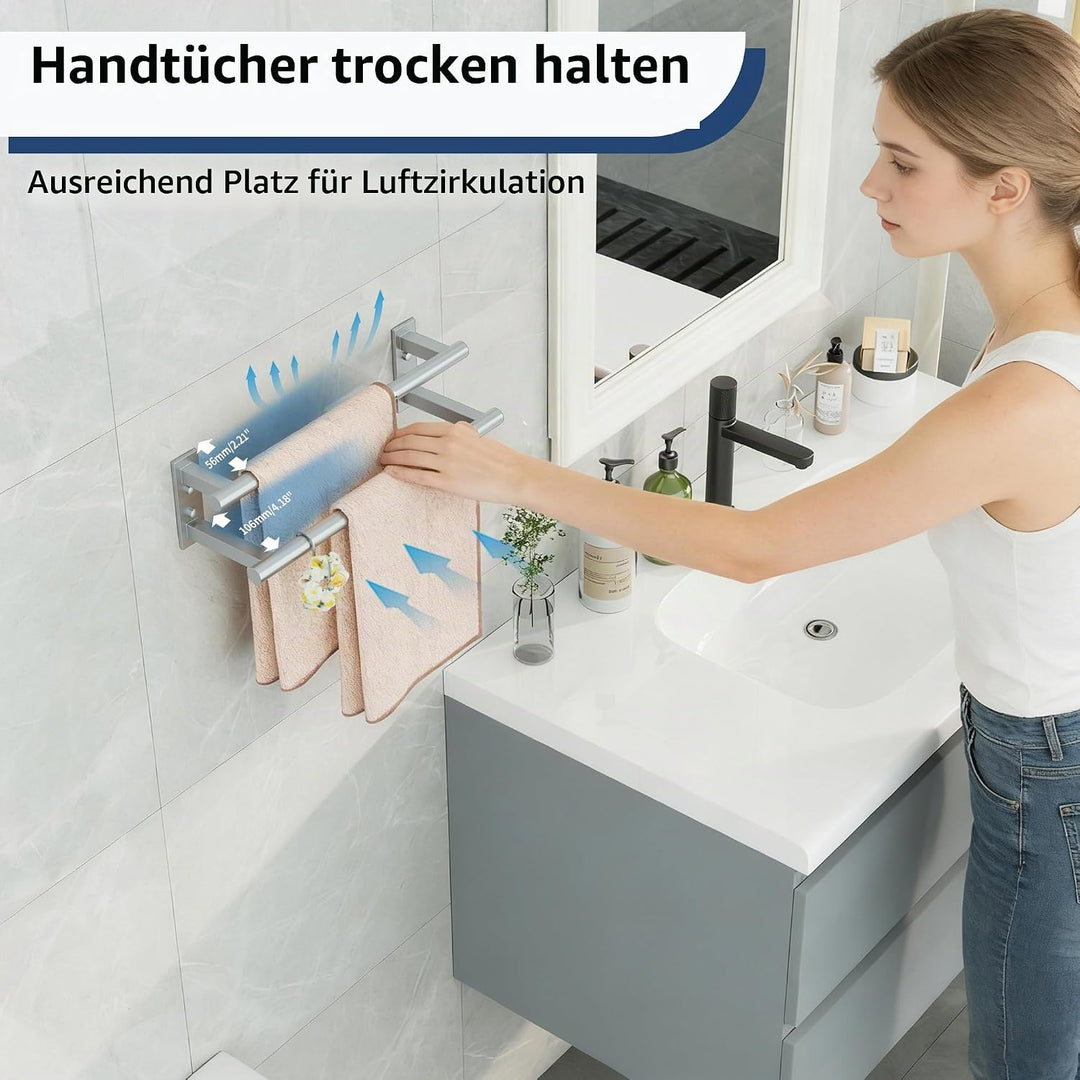 Mooche 40CM Handtuchhalter Wand,Doppelter Handtuchhalter Bohren Gebürstet Silber 40cm, Silber 40cm