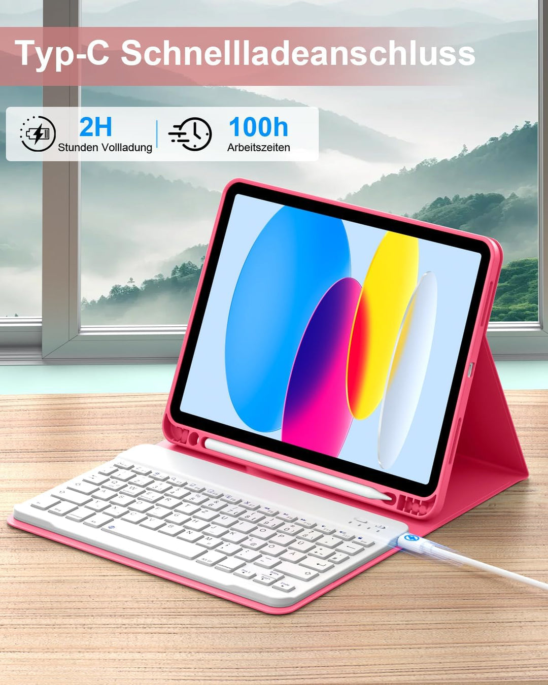 Hülle mit Tastatur für iPad A16 11 10. Generation (2025/2022, 10,9/11 Zoll), QWERTZ Layout Keyboard,
