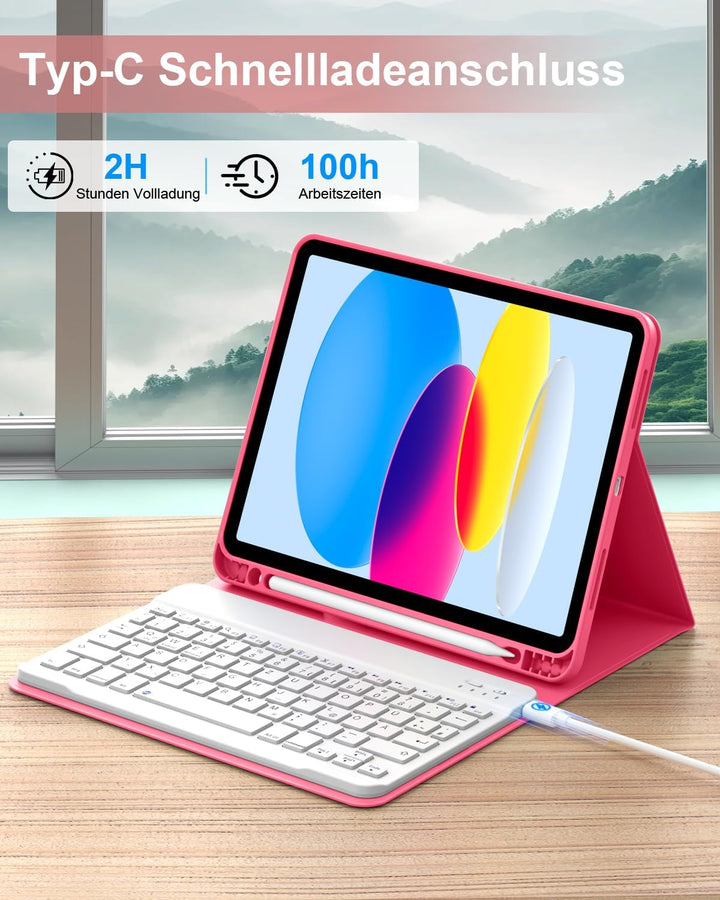 Hülle mit Tastatur für iPad A16 11 10. Generation (2025/2022, 10,9/11 Zoll), QWERTZ Layout Keyboard,