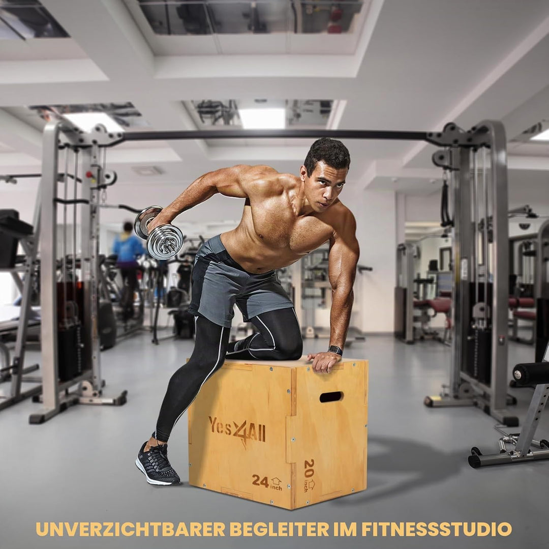 Yes4All 3 in 1 Wooden Plyo Box, Sprungbox, Plyometric Box Plattform für Sprungtraining, Home Gym und