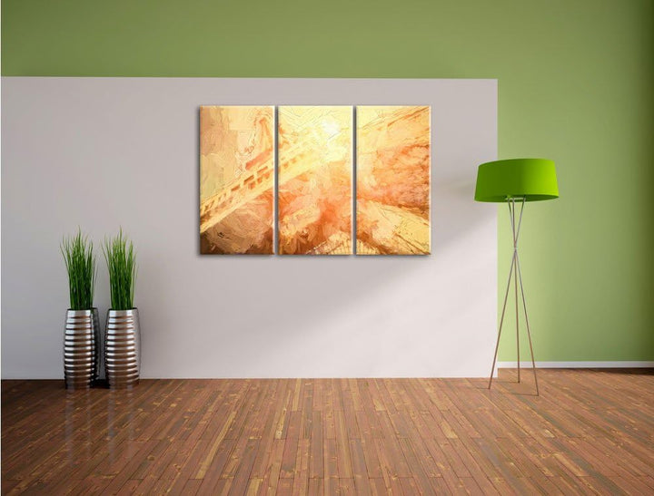 Pixxprint Eiffelturm im Sonnenschein als Leinwandbild/Grösse: 3 Teilig (120x80) / Wandbild/Kunstdruc