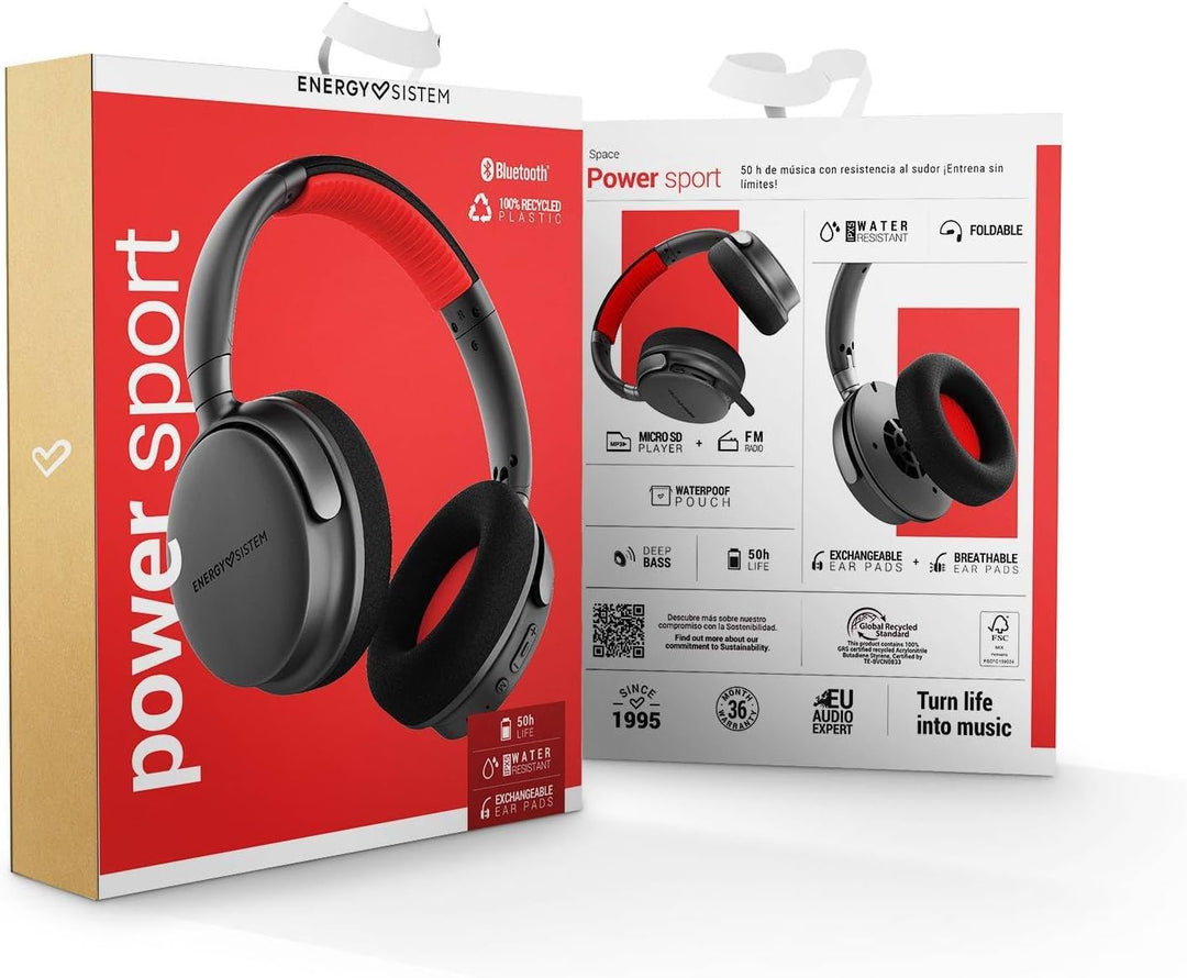 Energy Sistem Power Sport Bluetooth-Kopfhörer (Bluetooth 5.3, 50 Stunden Akkulaufzeit, FM-Radio, IPX