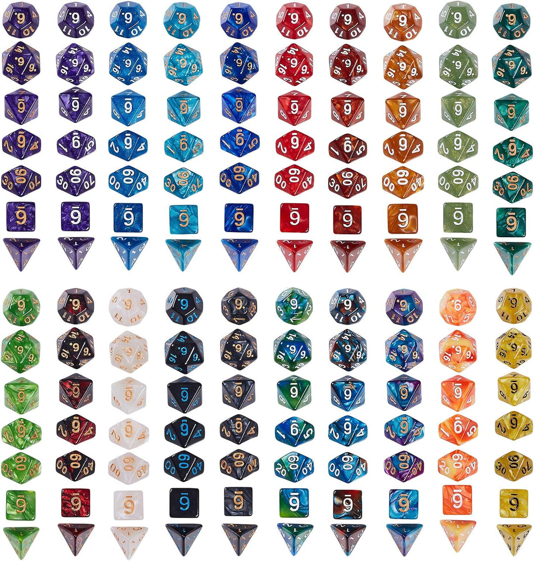 QMAY DND Würfel Set, 140PCS Vieleck Spiel Würfel, 20 Farben Doppel-Farben DND Würfel Rollenspiele Wü