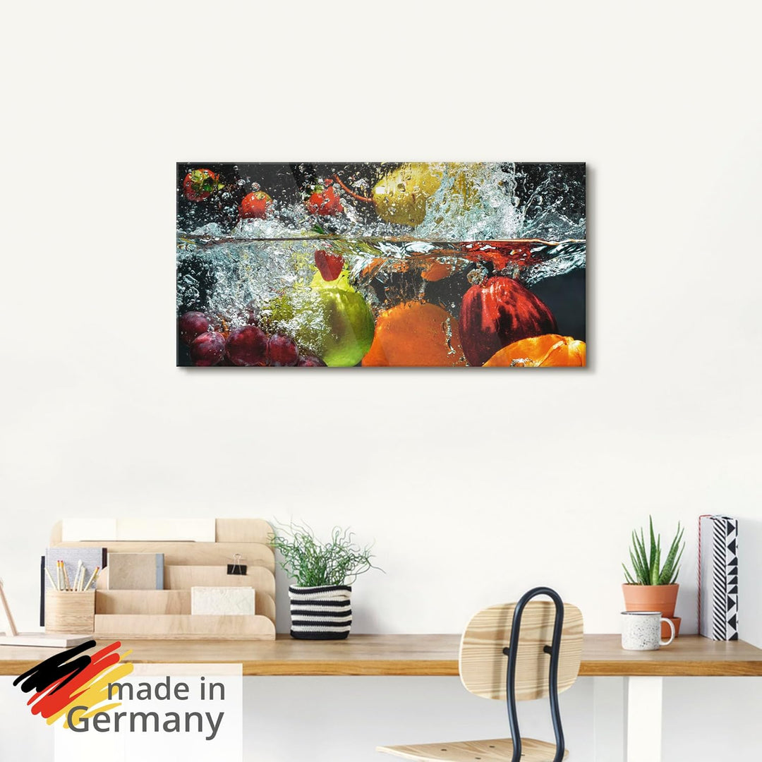 ARTland Glasbilder Wandbild Glas Bild einteilig 80x60 cm Querformat Früchte im Wasser Obst Frucht Co