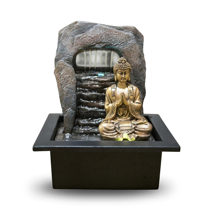 Zen Dao Fountain - Innenbrunnen Buddha Statue Abnehmbares LED -Licht - geschlossen - brauner und Gol