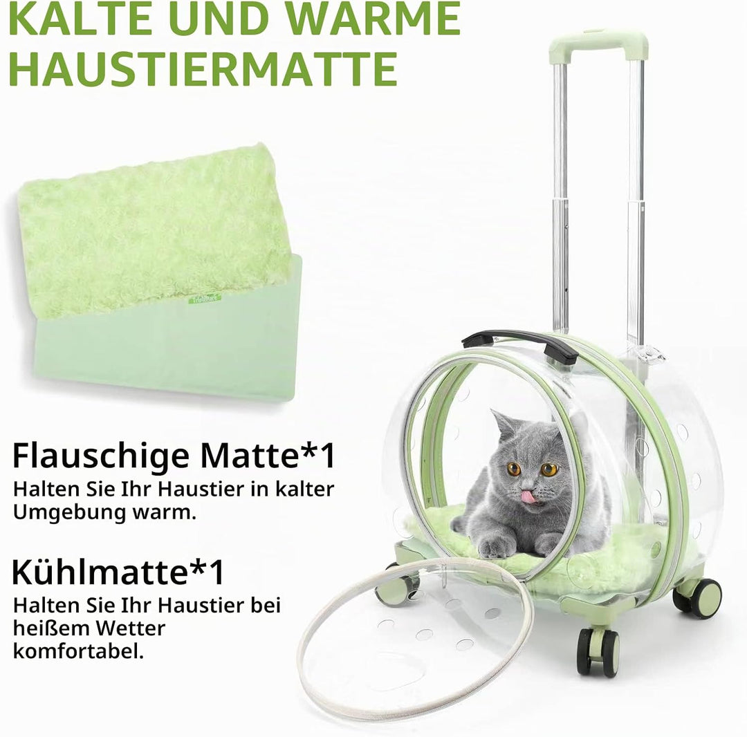 Transporttasche für Katze mit Rollen，Fahrbarer Tierträger mit Teleskopstiel, Tragetasche mit Rollen