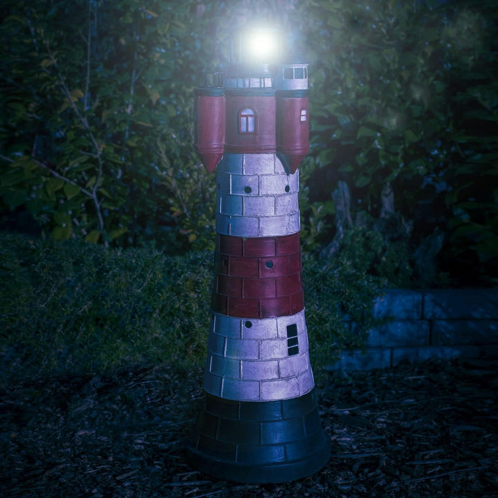 colourliving Leuchtturm Roter Sand mit LED Blinklicht Leuchtturm Solar für Draussen Maritime Dekorat