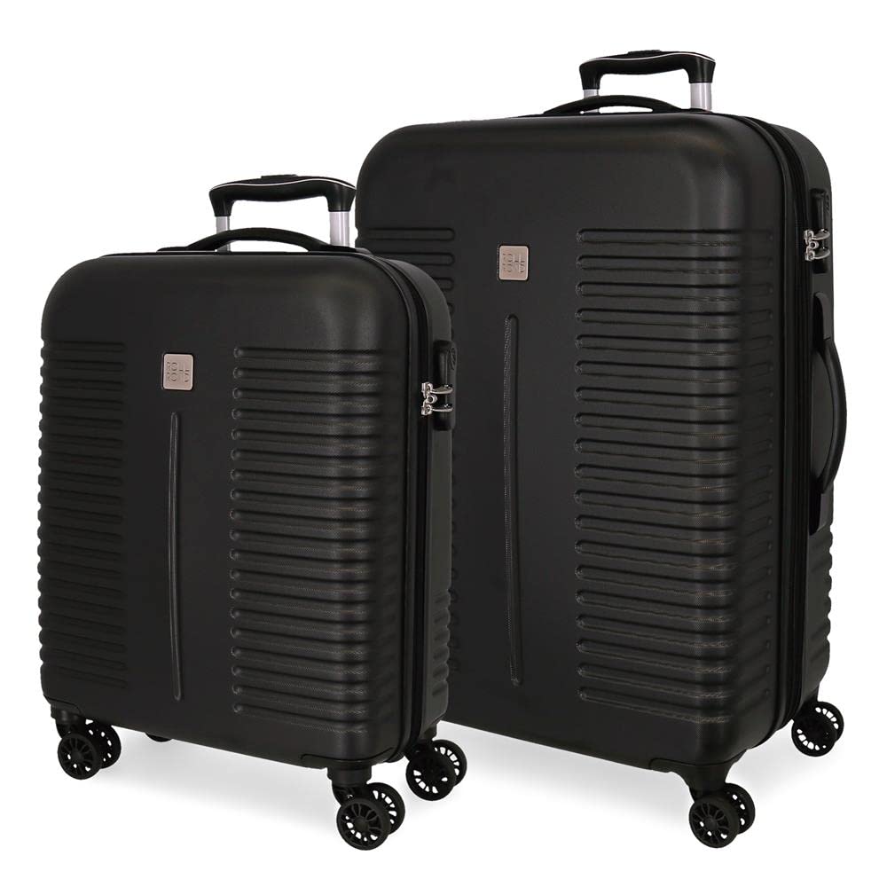Roll Road India Koffer-Set, schwarz, 55/70 cm, starr, ABS-Kombinationsverschluss, seitlich, 112 l, 6