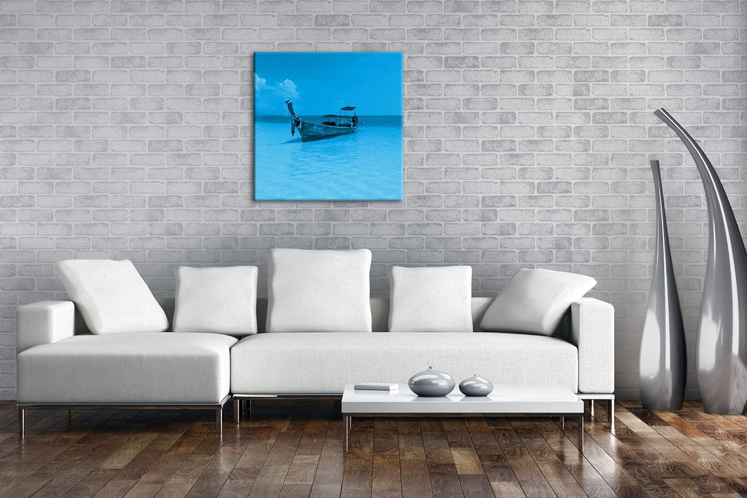 deyoli Boot am Meer im Format: 70x70 Effekt: Zeichnung als Leinwandbild, Motiv auf Echtholzrahmen, H
