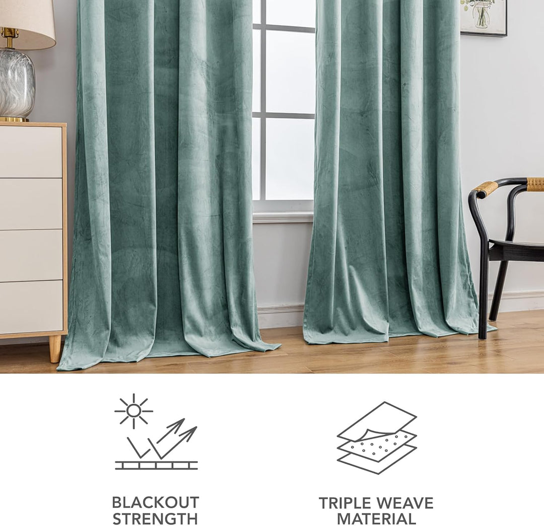 YSTELLAA Samtvorhang 2er Set, Gardinen Vorhänge, 140×225cm, Verdunklungsvorhänge Schlafzimmer Mit Ös