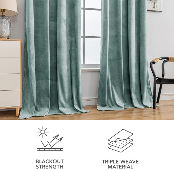 YSTELLAA Samtvorhang 2er Set, Gardinen Vorhänge, 140×225cm, Verdunklungsvorhänge Schlafzimmer Mit Ös