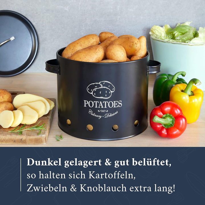 HIKITCHEN Vorratsbehälter Set I Perfekt als Kartoffeltopf, Knoblauchtopf und Zwiebeltopf I Die stilv