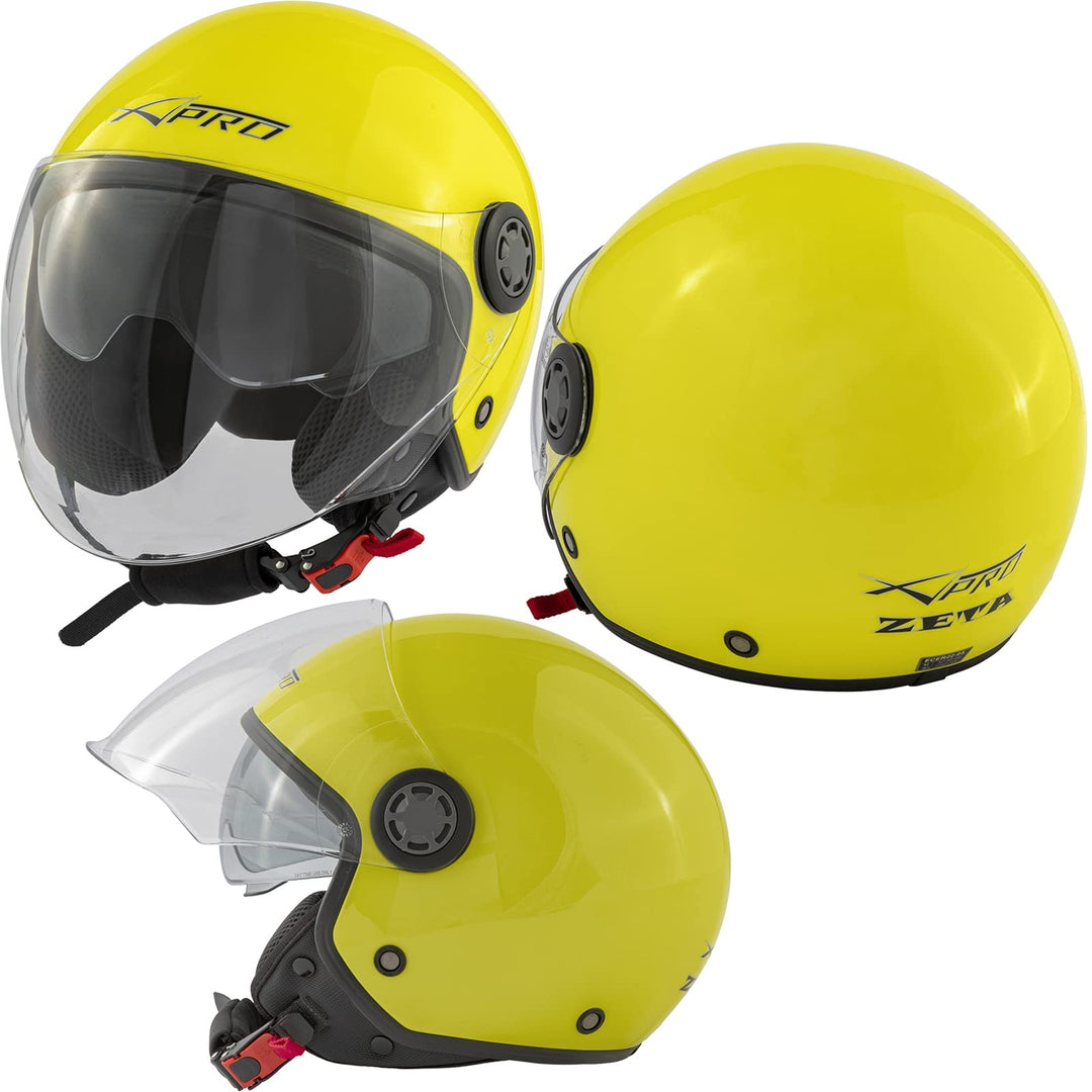 Jethelm Roller Motorrad Helm Zugelassen ECE2205 Lange Klares Visier Sonnenblende 57-58 cm ( M) Fluo,