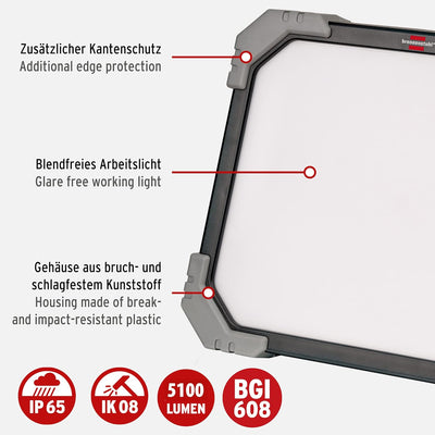 Brennenstuhl LED Arbeitsstrahler DINORA 5050 (45W, 5100lm, 5700K, IP65, LED Arbeitsstrahler mit bruc