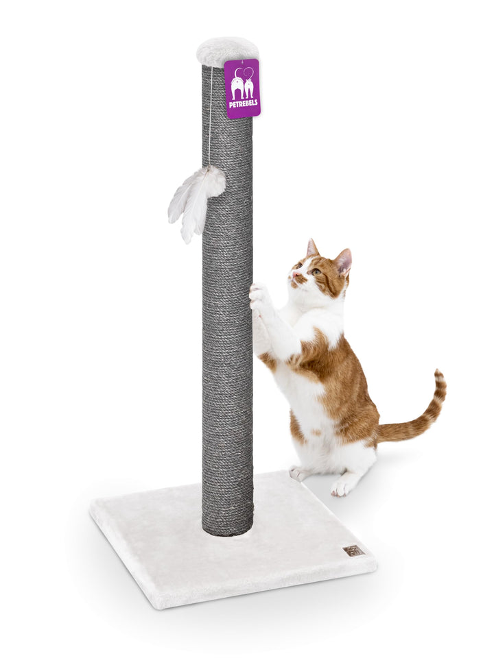 Petrebels Kratzsäule mit 90 cm Sisalstamm, Kratzstamm Maine 90, Off-White | extra stabil, platzspare