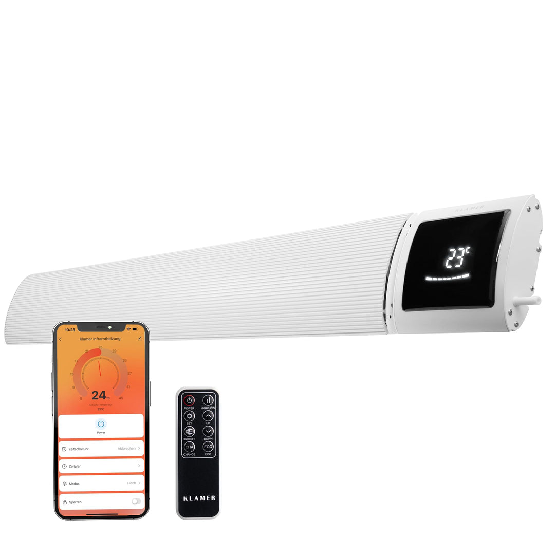 KLAMER Infrarotheizung 2600 W – WLAN Heizstrahler mit App- & Timer, Decken- & Wandmontage, Fenster-o