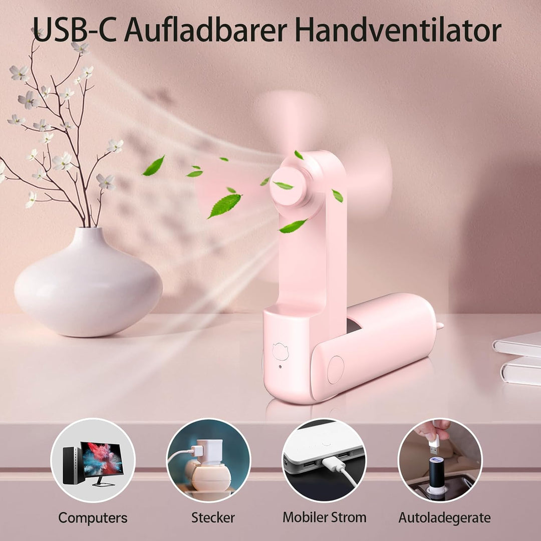 Handventilator to Go, 125g Ultraleichter Taschenventilator Mini, 20H Max Akku mit Powerbank, USB Auf