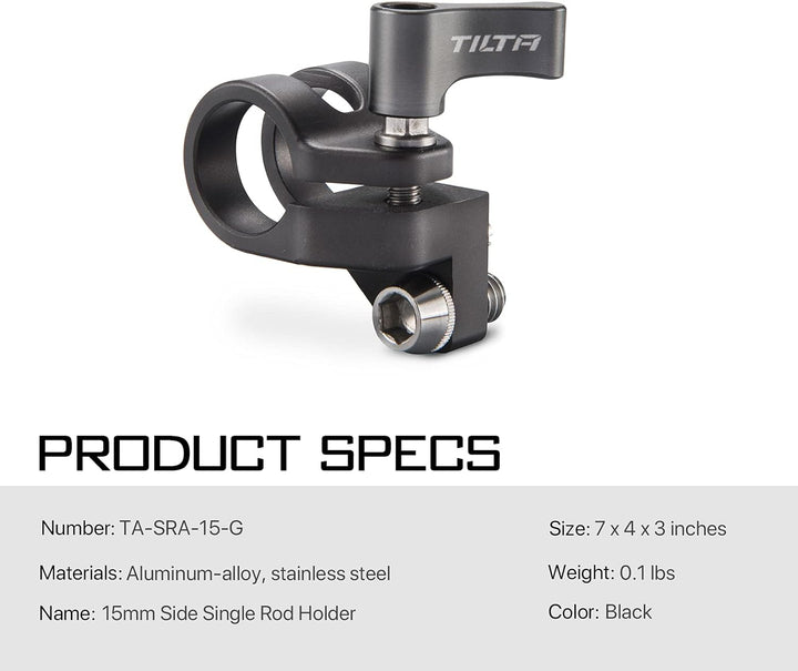 Tilta 15 mm seitlicher Einzelstangenhalter für Tilta Bmpcc 4K Kamerakäfig TA-SRA-15-G