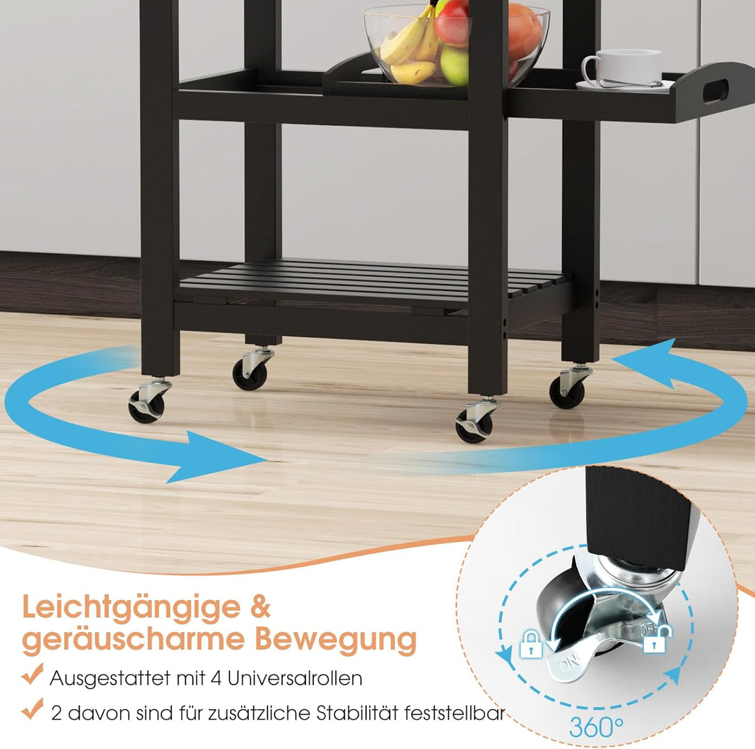 COSTWAY Kleiner Küchenwagen, Servierwagen auf Rollen, Küchenregal mit Arbeitsplatte aus Edelstahl, S