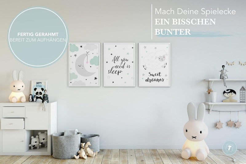 Papierschmiede® Kinderbilder 3er Set, A3 gerahmt in Holzrahmen (weiss), Geschenk für Jungen & Mädche