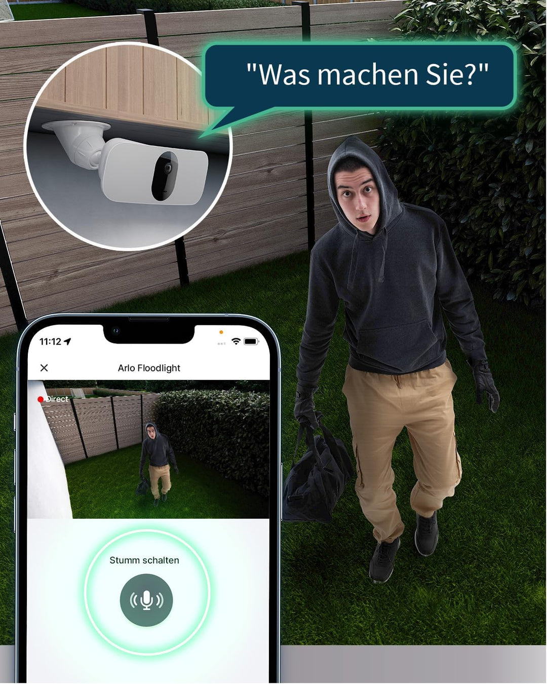 Arlo 2K Floodlight Überwachungskamera + Türklingel HD mit Kamera, Kabellos, Nachtsicht, Bewegungsmel