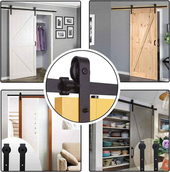 TSMST 228CM Schiebetürbeschlag Set, Schwarzes Schienenset passend für eine einzelne Holztür, J-Form