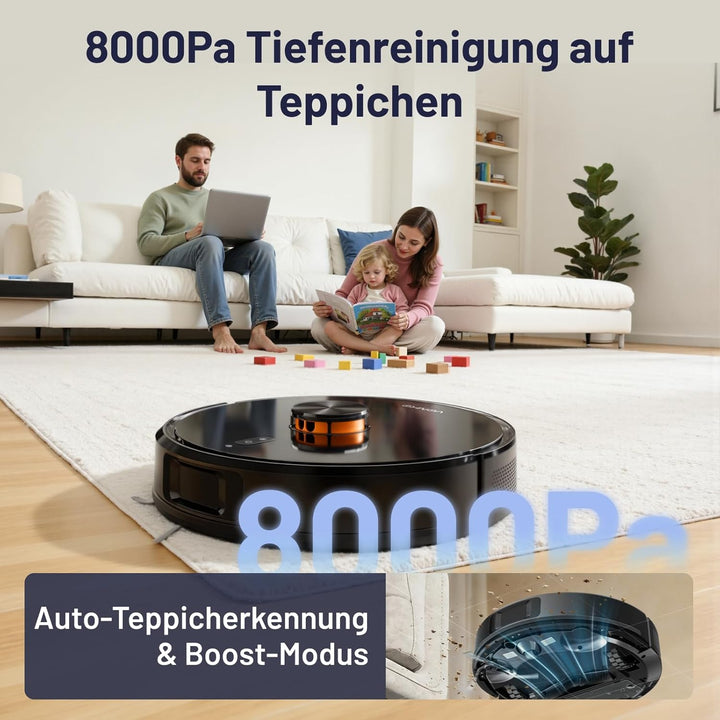 VONKO S6 Pro Saugroboter mit Wischfunktion und Absaugstation, 8000Pa Saugkraft,LiDAR 2.0 Laser Navig