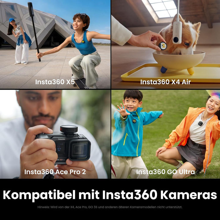 Insta360 Mic Pro (1 TX + 1 RX), kabelloses Mini-Lavalier-Mikrofon für iPhone/Kamera/Android, Videoau