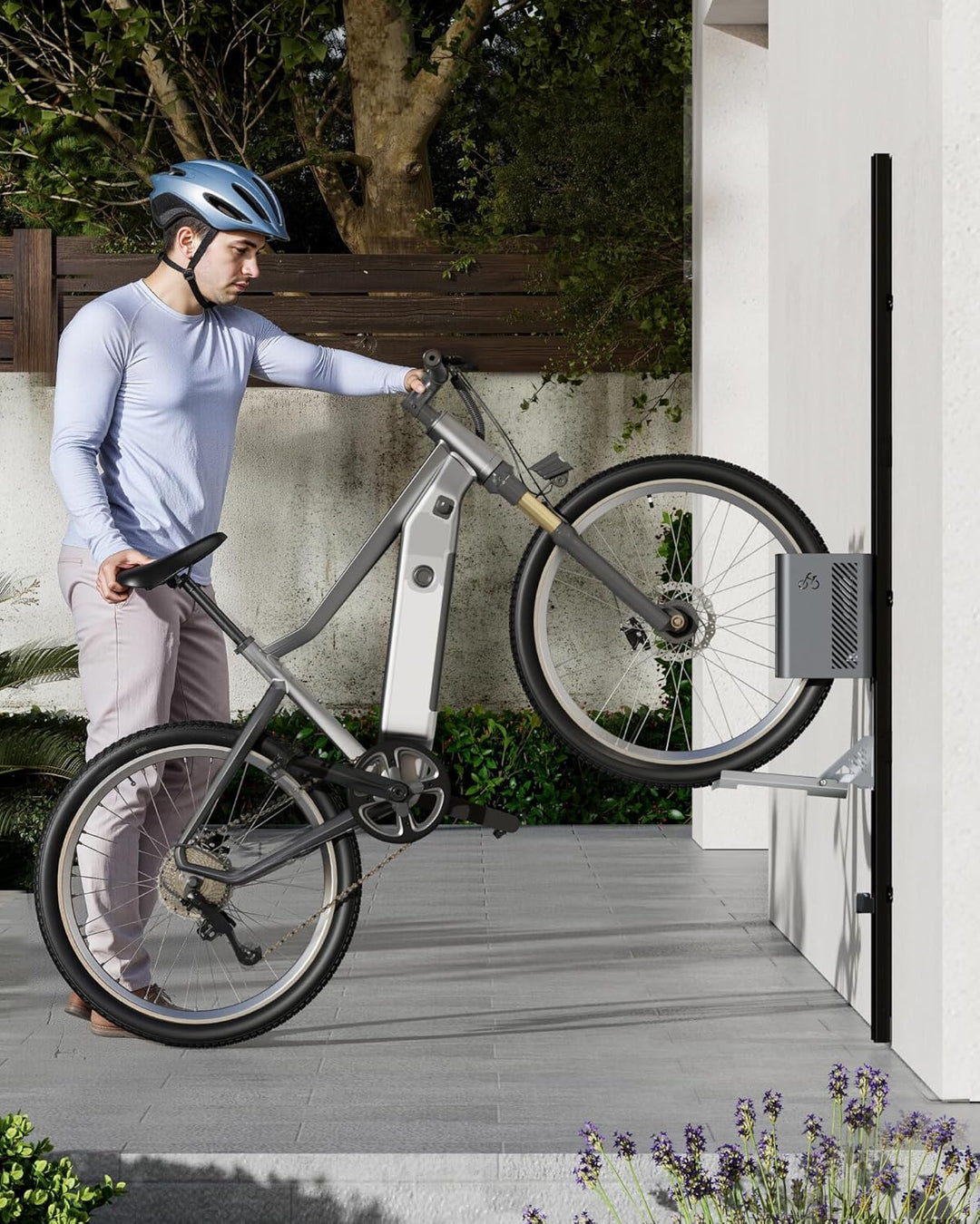 monTEK Automatischer Fahrradlift – Vertikaler Fahrradträger für schwere Fahrräder (bis 32 kg) – plat