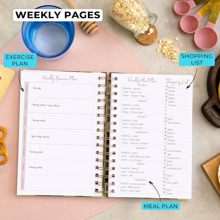 PLANBERRY Food Journal Premium - Ernährungsplaner - Diät- & Kalorien-Tracker - Mahlzeit- & Übungstag