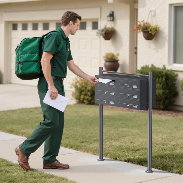 Wiltec 6er Briefkastenanlage Anthrazit 898 x 270 x 1150 mm, Standbriefkasten mit 2x3 Fächern, Schlüs